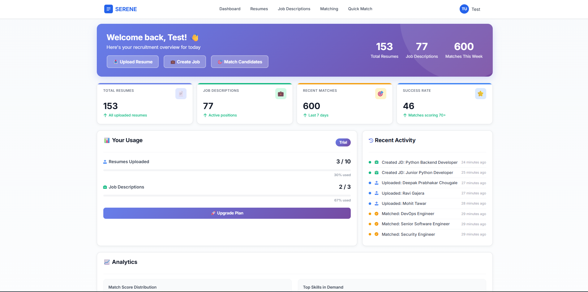 Serene  (AI Resume Parsing & Screening Platform) screenshot